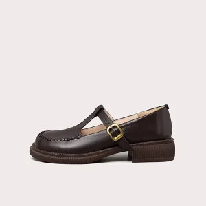 Real Cowhide Spring Autumn Women’s Retro Casual Shoes Platform Buckle Loafers Shoes Fashionable Comfortable Breathable
