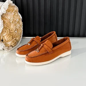Red Suede Closed Toe Slip-On Lightweight Loafers Women’s Flat-Bottomed Shoes English Style Commuter Summer Spring Shoes