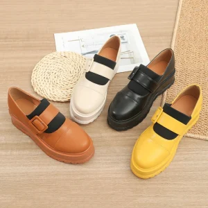 Retro College Style Women’s Small Leather Shoes Casual Platform Pumps Lady’s Platform Shoes
