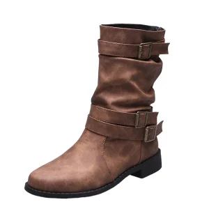 Retro High Top Fall Boots for Women Pointed Toe Ankle Height Slip On Design Plus Size Options