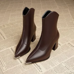 Retro Sexy Midi Boots Plus Size Solid Color Women’s Autumn Winter Suede Upper Side Zipper Square Heel Pointed Toe Slim Boots