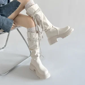 Retro Thick Soled Chunky Heeled Women’s Knee High Boots Winter Autumn Waterproof Breathable Height Increasing