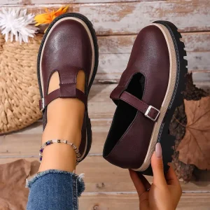 Retro Thick soled Women’s Plus size Loafers with Buckle Design British style Single Shoes