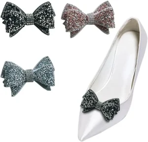 Rhinestone Flower Shoe Clips with Removable Bow and Charm Decorative Buckles for Women’s Dress Shoes