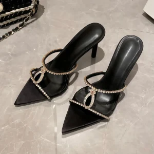 Rhinestone Slip On Women’s Stiletto Heels with Skirt Fairy Style Super High Heel Slippers
