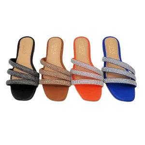 Rhinestone Women’s Flat Slippers Summer Hollow Open Toe Non slip Women’s Flat Slippers Beach Leisure Women’s Shoes