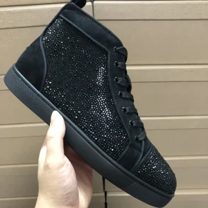 Rivets Red Bottom Shoes Genuine Leather Sneakers High-Top Cl Men’s Women’s Shoes Red Sole Walking Style Shoes