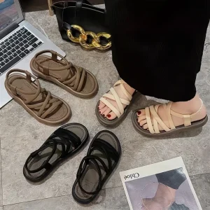 Roman Skirt Sandals Women’s Summer Open-toe Versatile Beach Thick-soled Ultra-soft Black Outerwear