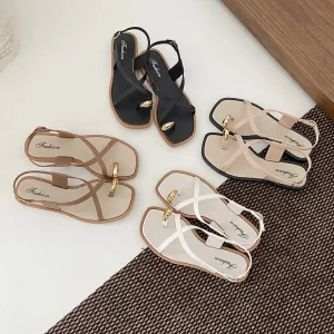 Roman Toed Women’s Sandals for Summer Non Slip Hollow Flat PVC Sandales Femme Sandalias De Mujer