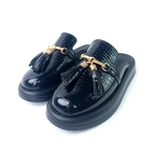 Round Head Metal Chain Women’s Flat Shoes Office Commuting Half Drag Step on Mules Flats Loafers Ladies