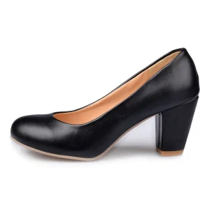 Round Toe 7 cm Women Work Shoes Casual Style Nursing Chunky High Heels with PU Material
