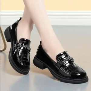 Round Toe Loafer Shoes Leather Student Casual Style Daily Wear Women Shoes Black Leather Shoes