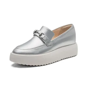 Round Toe Slip-On Platform Women’s Casual Shoes Flat Sport Walking Style Leather Shoes for Ladies Sneaker OEM ODM