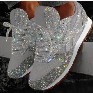 Running Breathable Sparkling Glitter Casual Female Shoes Women’s Muffin Rhinestone New Crystal Sneaker Platform Sneaker Woman
