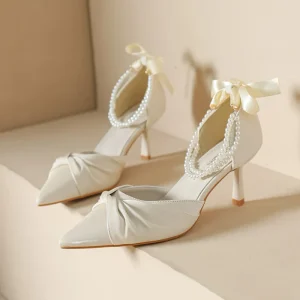 S0160Y Polygonum Fine Heel High Heels with Pearl Buckle Bridesmaid Sandals