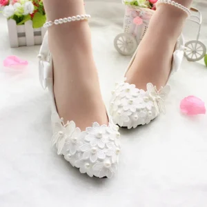 S2108F Pointed Toe Summer Outdoor Women’s Large Size Medium Heel Bridal Wedding Shoes