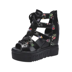 S324 Summer Print Leisure Wedges Boots Women’s Shoes Sandals Platform Shoelaces High Heels Casual Shoes