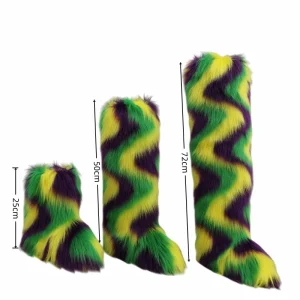 SHIKOL Custom Mardi Gras Mongolian Fur Boots Women High Quality Furry Shoes Big Size Ladies Over Knee Thigh High Winter Boots