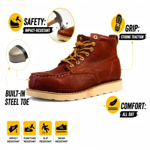 Safety Winter Spring Autumn Summer High Top Steel Toe Genuine Leather Safety Shoes For Midsole Rubber Outsole