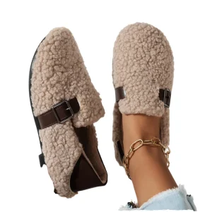 Sample Support Women’s Winter Fluffy Shoes Plush Lined Shearling Loafers Slip On Fashion Trendy Soft Lightweight Slipper