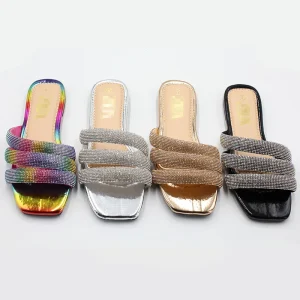 Sandale Femme De Luxe Plate Women’s Rhinestones Sandals Private Label Ladies’ Slippers and Sandals Lightweight Leisure