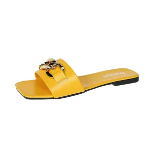 Sandales Femme Plat Z New Thick Bottom Women’s Shoes One Strap Buckle Metal Open Toe Fashion Sandals Slippers Female