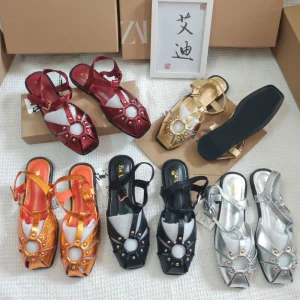 Sandales Femme Plat Z New Thick Bottom Women’s Shoes One Strap Buckle Metal Open Toe Fashion Sandals Slippers Female