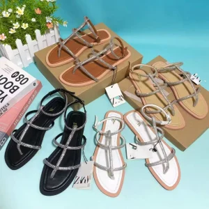Sandales Femme Plat Z Thick Bottom Women’s Shoes One Strap Buckle Metal Open Toe Fashion Sandals Slippers Female