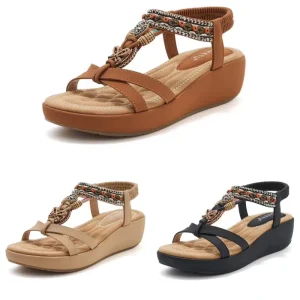 Sandals Casual Comfortable Rhinestone Versatile Beach Sandals Large Size Wedge Heel Women’s Fashion Shoes