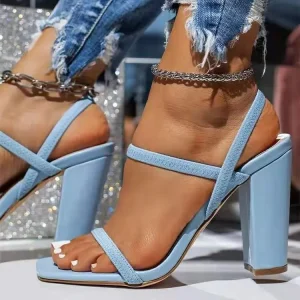 Sandals Women’s Summer New Snake Pattern High Heel Sandals Fashion Thick Heel Thin Strap Large Open Toe Women’s Shoes