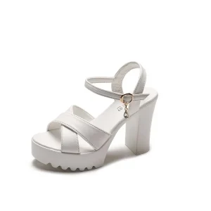 Sandals for Women Summer New Sandals with One Piece Buckle Fashion Coarse Heel Sandals Women’s Medium Heel Shoes