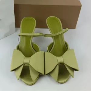 Satin Feel Bow Embellished Pointed Toe Mules With Single Strap Elegant Women’s Heeled Sandals