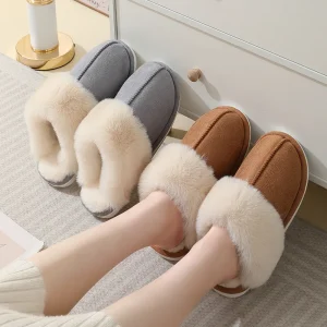 Sayoung Simple New Design Nylon Fluffy Suede Slippers For Men And Women Couples Indoor Home Warm Slippers