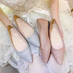 Sequin Wedding Shoes Bridesmaid Evening Shoes Korean Style Elegant Pointed Toe Formal Women’s Shoes Chaussures Femme