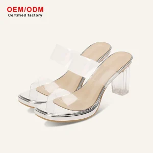 Sexy Fashion Women’s Ultra High Heel Platform Open Toe Sandals PVC Upper Rubber Outsole Waterproof Breathable Rhinestone Heels