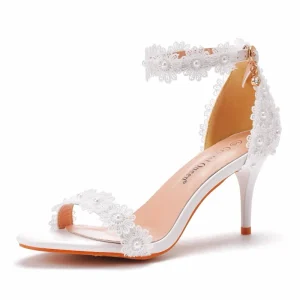 Sexy Lace Pearl Ladies High Heels Elegant Women’s Bridal Shoes Flower Women’s Wedding Shoes Party Shoes
