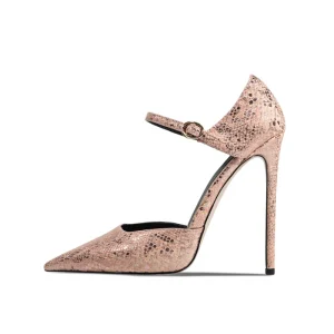 Sexy Snakeskin Side Cutout Ankle Strap Stiletto Heels 12CM Pointed Toe Pumps Women’s Plus Size 35-47