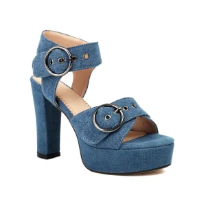 Sexy Summer Ankle Strap Demin High Chunky Heels Women Platform Sandal Utopjie 10.5cm Heel Genuine Leather Lining