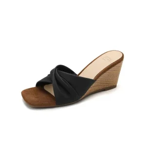 Sexy Summer Open Toe Wedge Slip On Roman Women’s Sandals with 7cm Heel Genuine Leather Upper Rubber Outsole