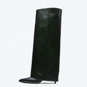 Sexy Thin High Heel Pointed Toe Shoes Stiletto Pants Boots Women’s Folded Over Knee High Black Big Size 35 43