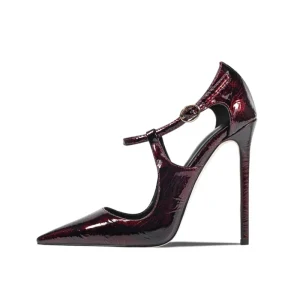 Sexy Vintage T Strap Pointed Toe Pumps Shoes Color Shifting Patent PU Stiletto High Heels Women’s Plus Size Custom Colors