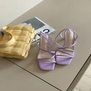 Sexy Women’s Thick Heel Open Toe Lace Up Sandals Top Grain Leather Upper TPR Outsole Spring Summer Outdoor Dressy