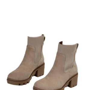 Sh12600a Western Ankle Boots for Women Slip On Square Heel Anti Slippery Solid Socks Summer Autumn Winter