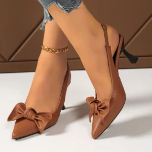 Shallow Mouth Back Strap Single Shoe Summer Fashionable Toe Set Butterfly Bow High Heels