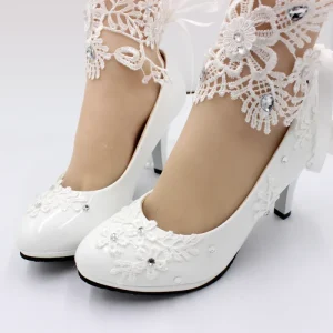 Shallow Mouth High Heel Sandals Comfortable Rhinestones Beaded Lace-up Decoration Wedding Bridal Fashion Versatile Women’s Shoes