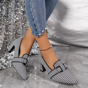 Shallow-cut Slip-on Shoes, Slip-on Rubber Ultra-high Heel (over 8cm), Chunky Heel, Fabric PU