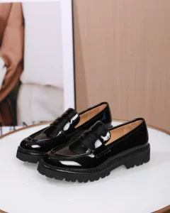 Sheepskin Patent Leather Women’s Slip On Loafers Anti-slippery Flats Simple Design Comfort Walking Shoes Formal Classic