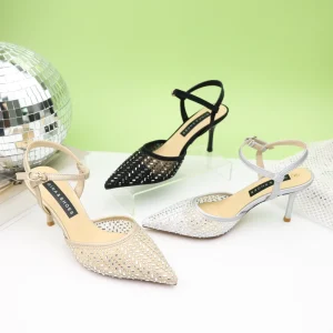 Shehe Women’s High Heels Sexy Stiletto Pumps Closed Toe Mesh Sparkly Rhinestones Ankle Strap Dress Wedding Party Pumps Shoes