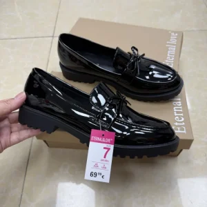 Shiny Lace-Up Bow Detail Platform One-Piece Women’s Loafers for Lady Shoes