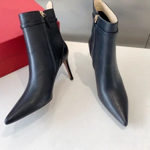 Shoe Accessories Genuine Leather High Heels Women’s Boots Winter Pointed Toe Chunky Heel Leather Boots
